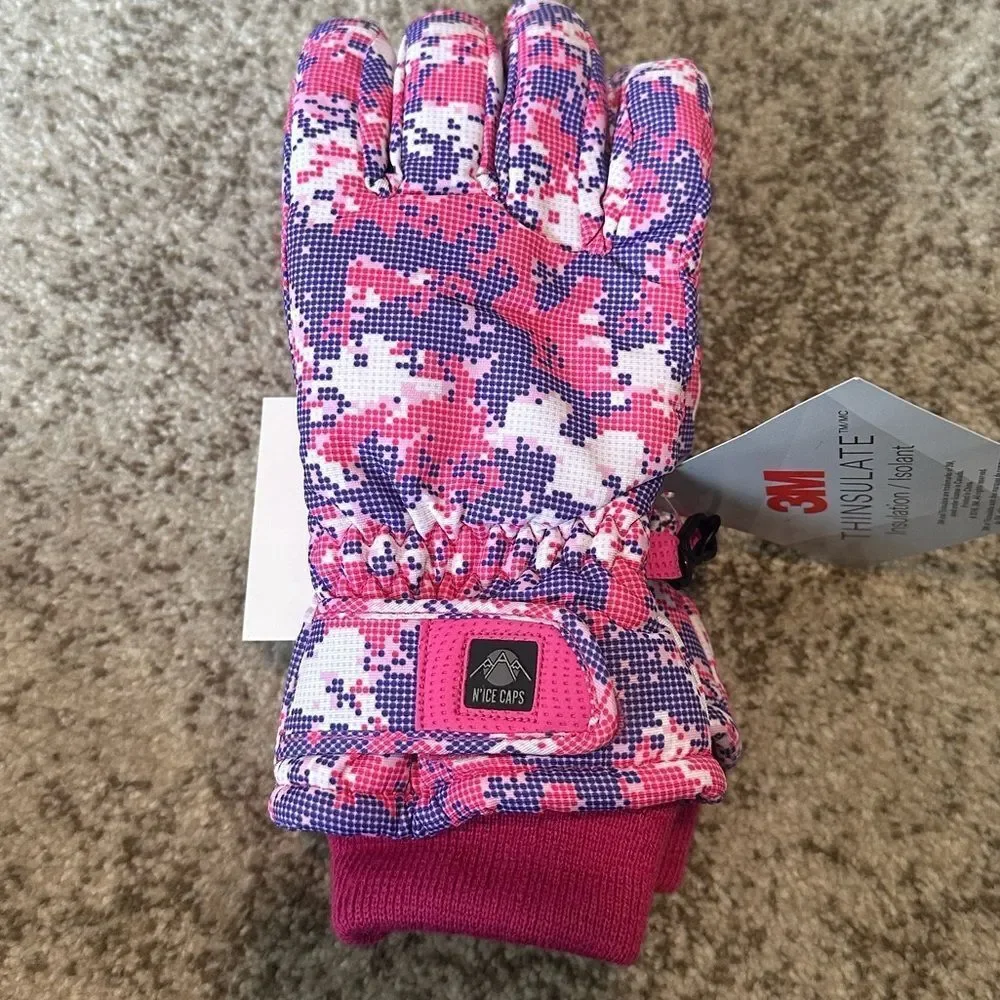 N’ice Caps Pink Blend Youth Unisex Ski Gloves L/XL
